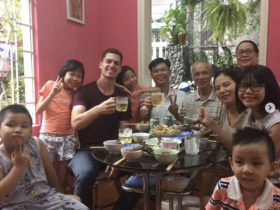 Cameron having dinner with his vietnamese family in Da Nang, Vietnam