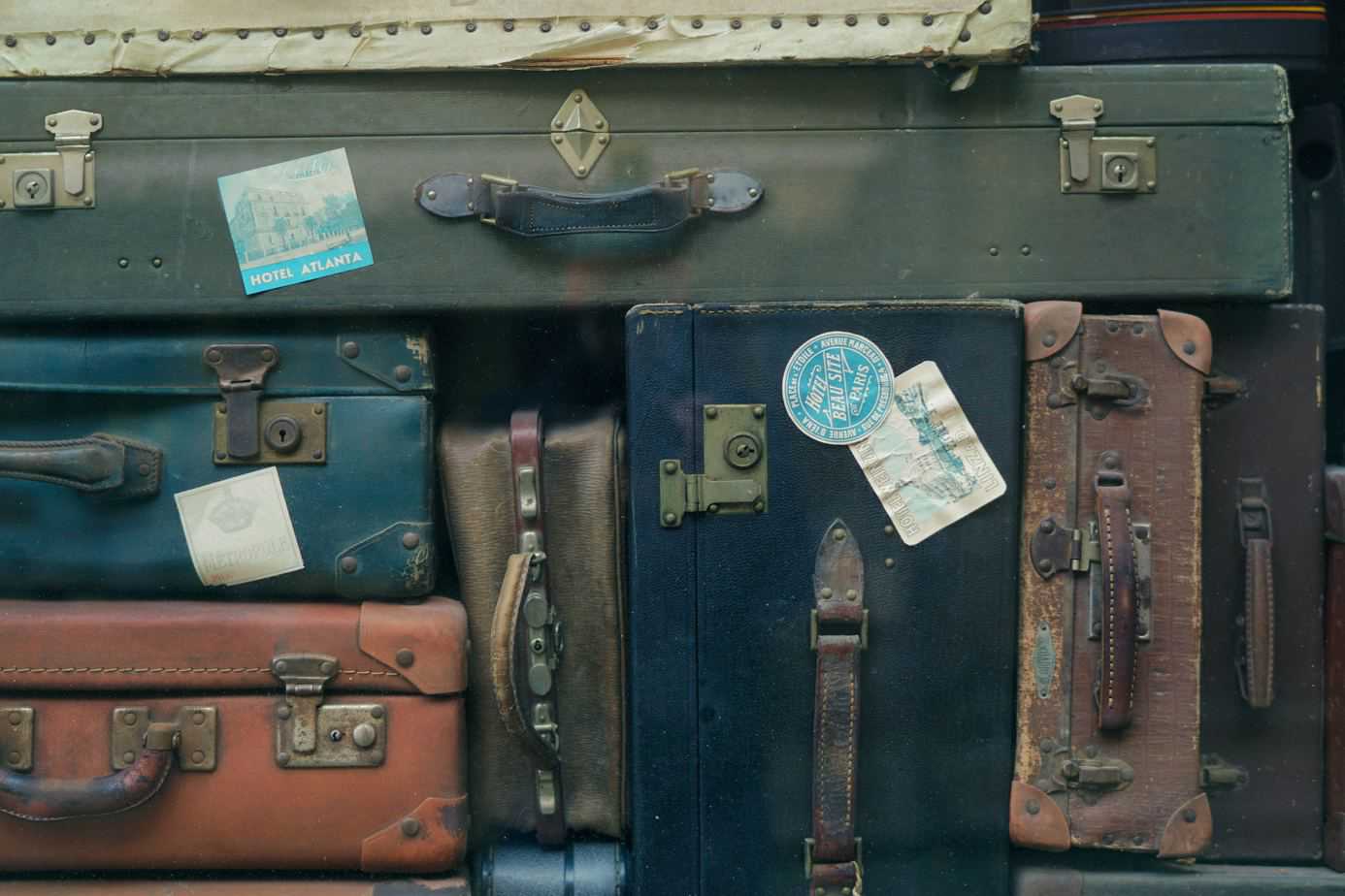 Antique suitcases together