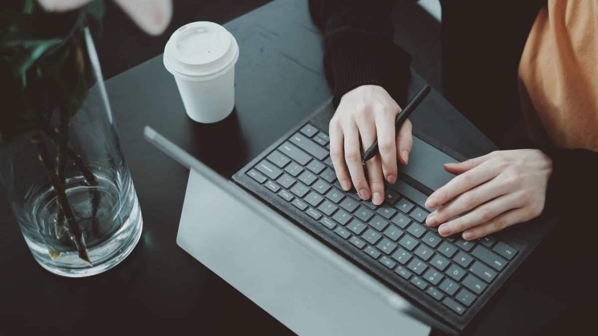 Woman working on laptop