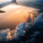 Aerial view of sunset with clouds around