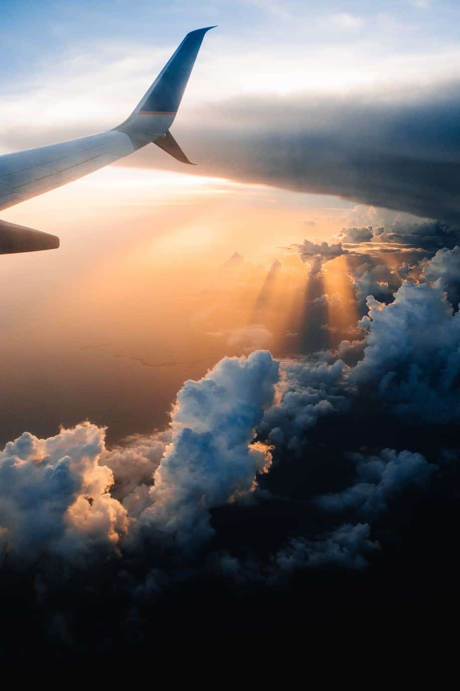 Aerial view of sunset with clouds around