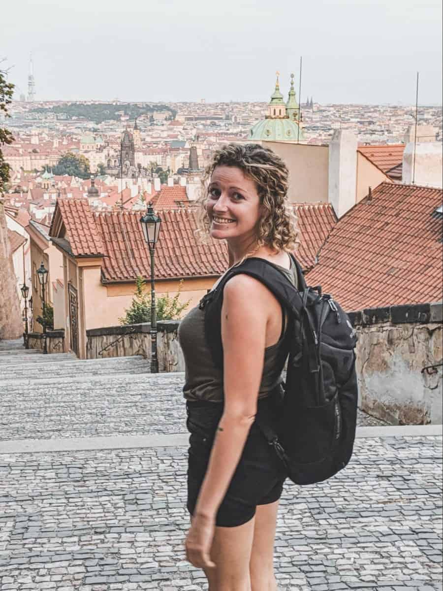 Melissa on a cobble street