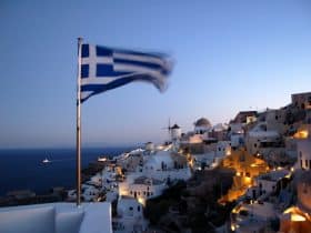 Greece beach with flag