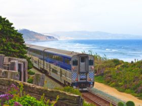 Amtrak train traveling though California