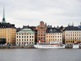 Rover near road and buildings in Gamla stan, Stockholm, Sweden