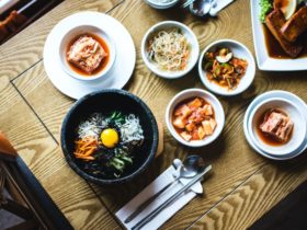 Multiple dishes field bowls on wooden table