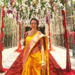 Michelle Della Giovanna wearing a traditional dress in Kathmandu, Nepal