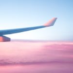 Aerial view of airplane wing during afternoon