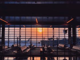 Sunset at Hamad International Airport, in Doha, Capital of Qatar