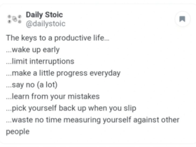 Screenshot from Daily Stoic tweet about the keys to a productive life