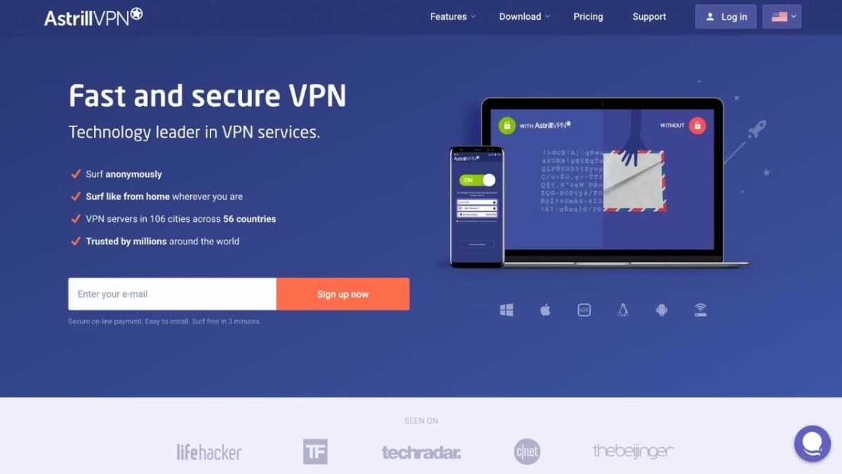 AstrillVPN homepage