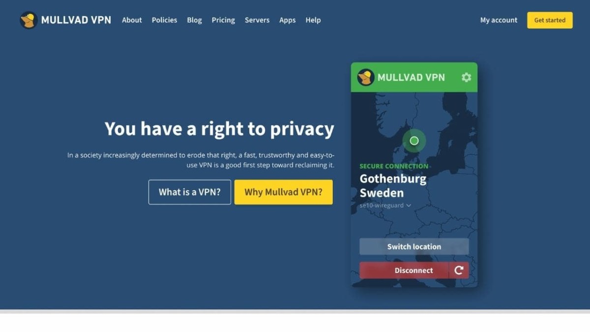 Mullvad VPN homepage