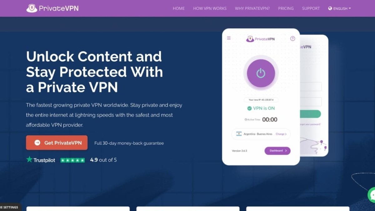 PrivateVPN homepage