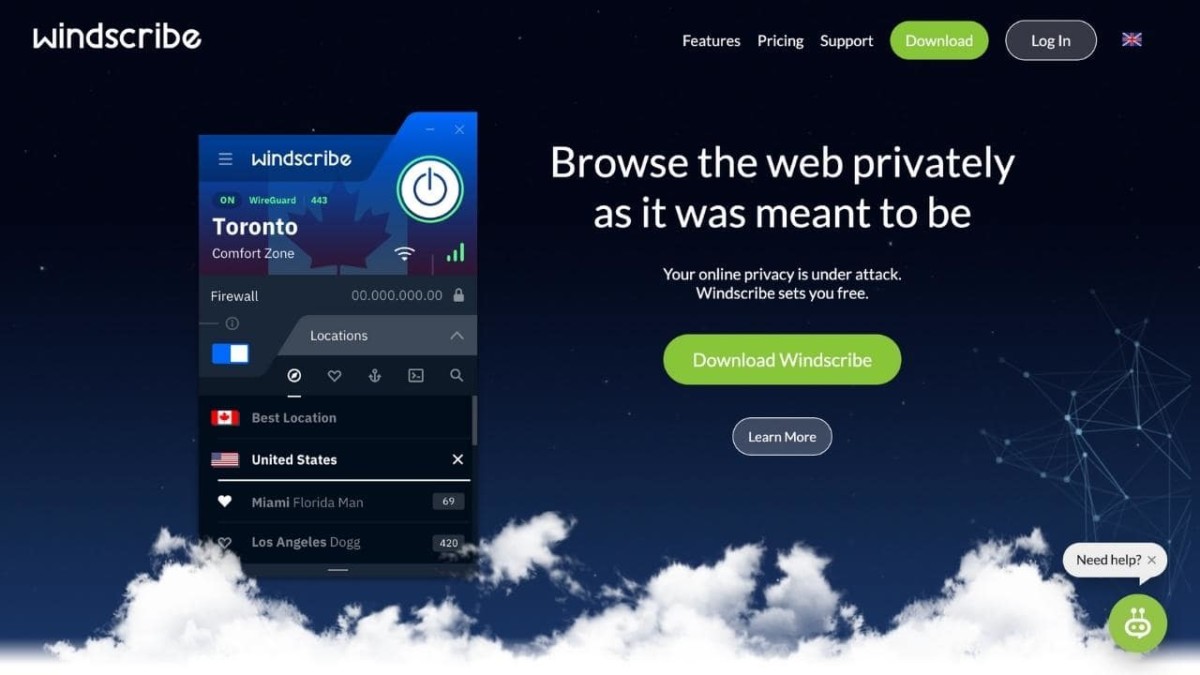 Windscribe homepage