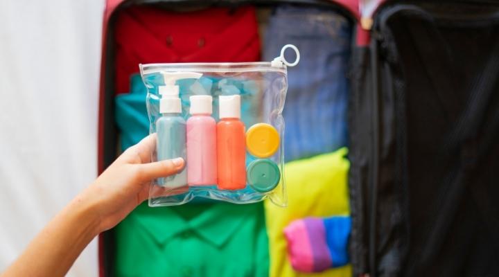 Quart-sized plastic pouch for TSA-approved liquids on check-in luggage