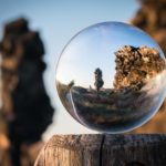 Glass ball focused on a rock formation