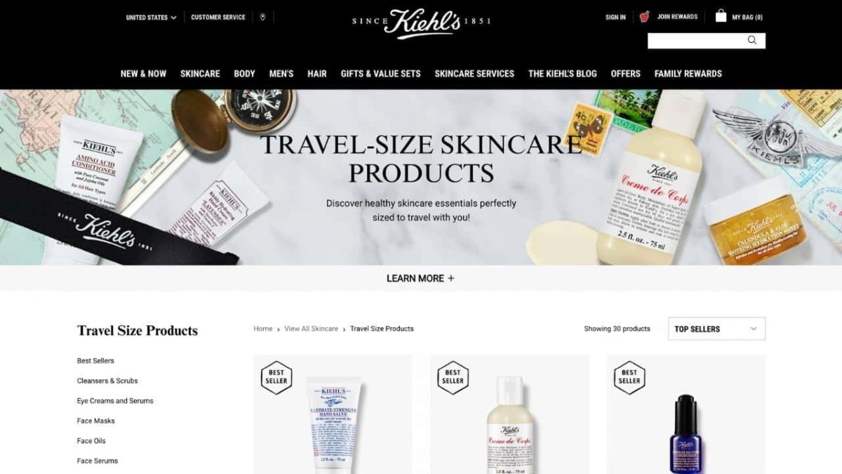 Kiehl’s Travel-Size Skincare Products