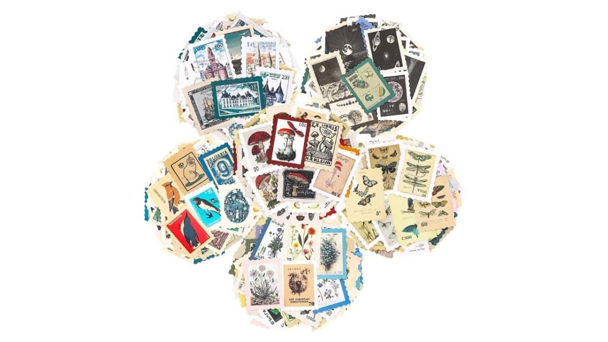 Vintage Postage Stamp Stickers Set