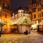 A European Christmas market at night