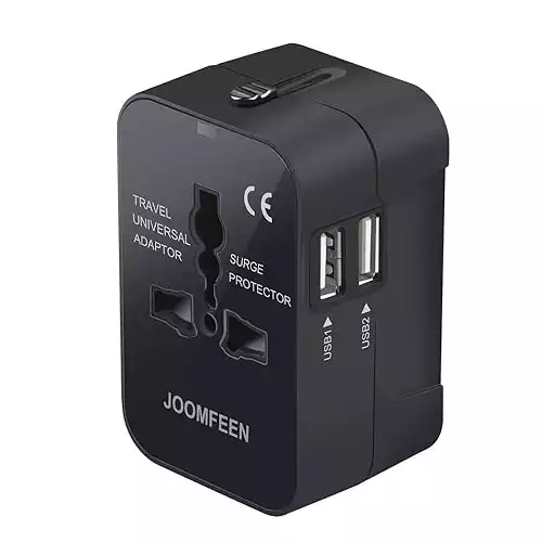 JOOMFEEN Travel Adapter, Worldwide All in One Universal Power Wall Charger AC Power Plug Adapter with Dual USB Charging Ports for USA EU UK AUS Cell Phone Laptop (Black)